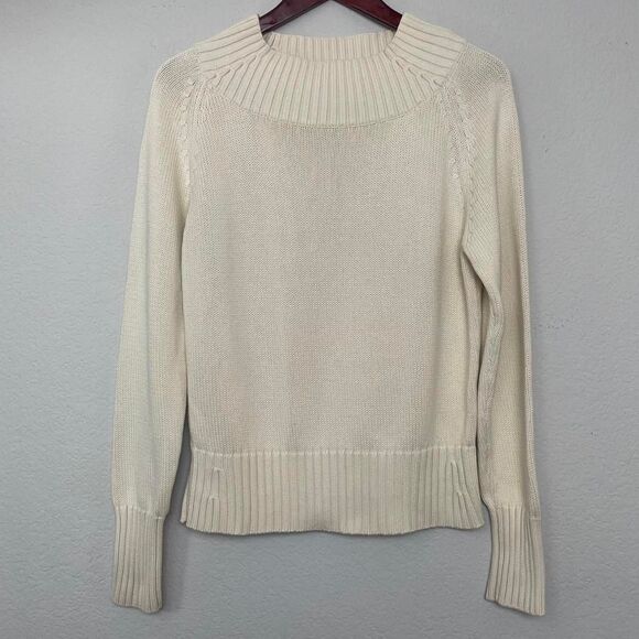 Vintage Gap Women’s 100% Cotton Cableknit Crewneck Sweater Cream Size Large - Picture 3 of 8